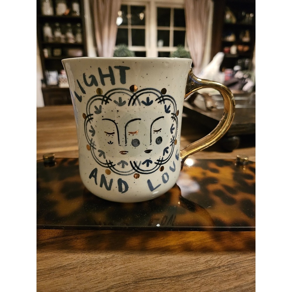 Anthropologie Light & Love Mug 13.25oz.β White Speckled Decaled Stoneware